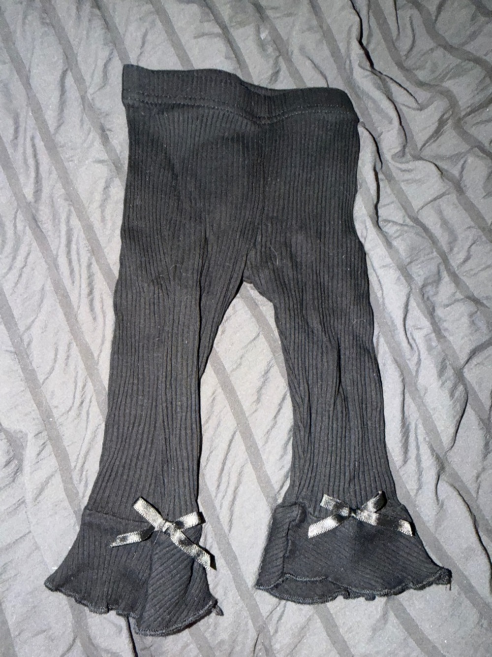 Girls Black Ribbed Ruffle Leggings with Bow Detail